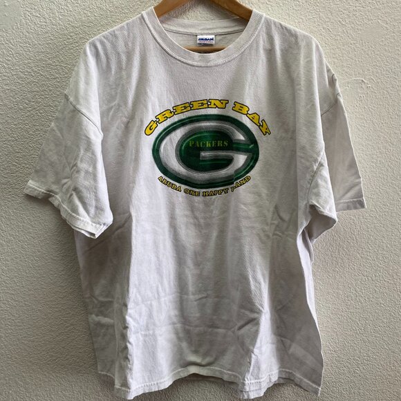 Vintage Green Bay Packers Aruba One Happy Island Gildan White T-Shirt 2XL - Picture 1 of 4